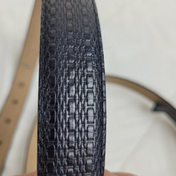 Brighton black textured leather belt mixed metal woven look silver gold finish L - Picture 7 of 7